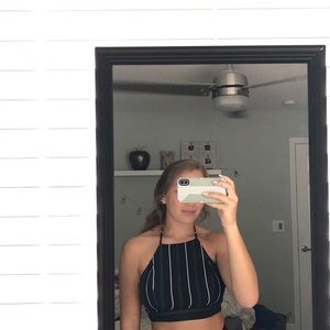 Halter crop top with stripes